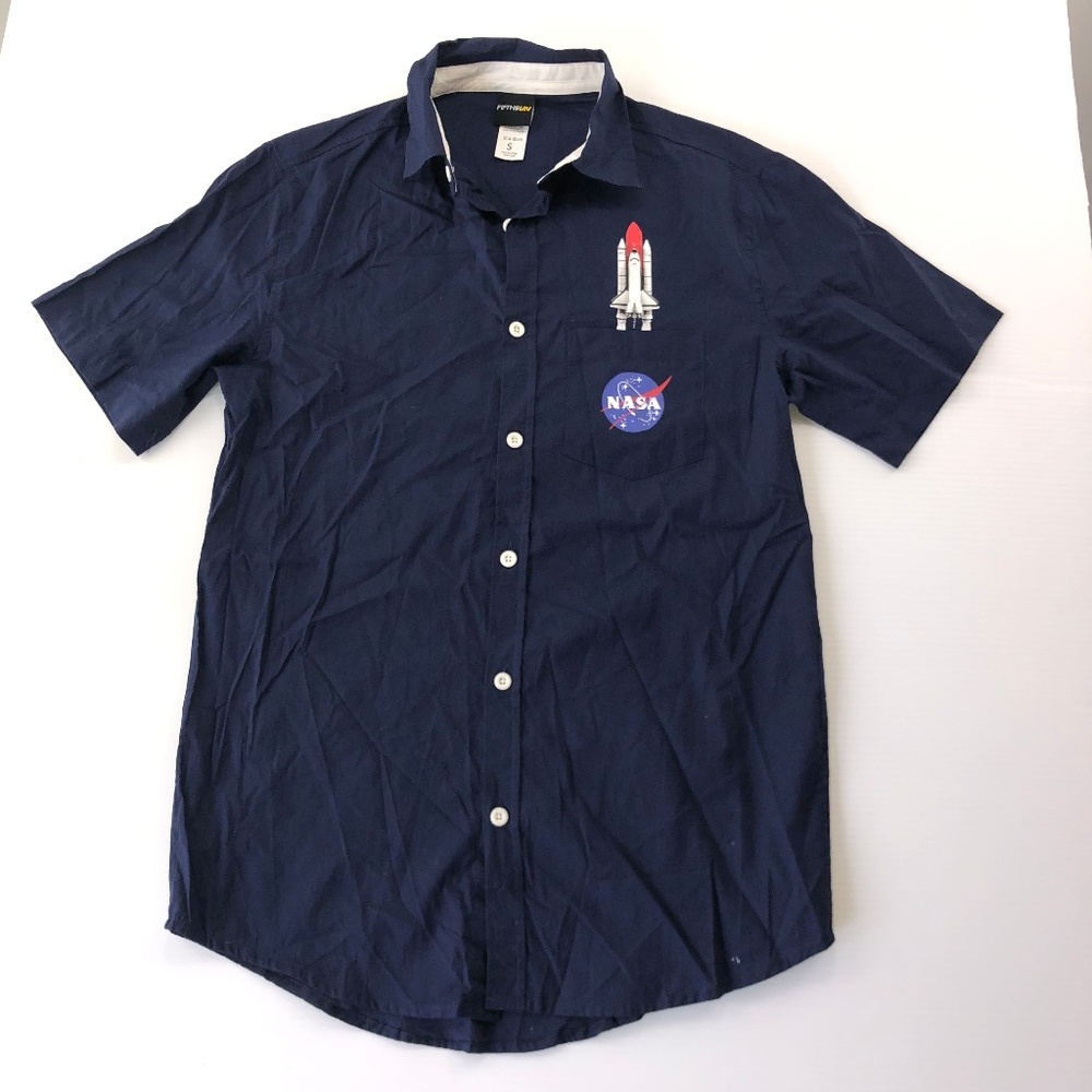 Fifthsun Men's Medium Navy Blue Nasa Button Shirt
